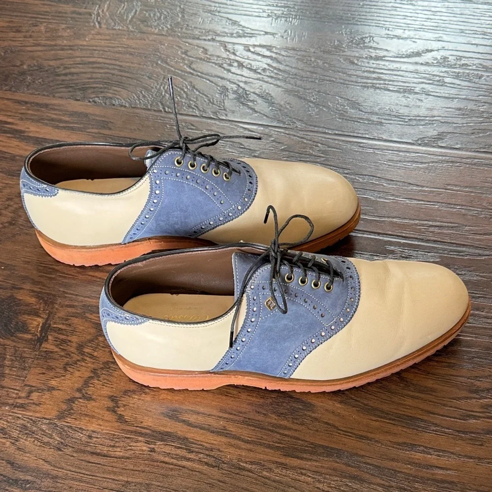 FootJoy Classics Two-Tone Saddle Oxfords in Cream and Blue Suede